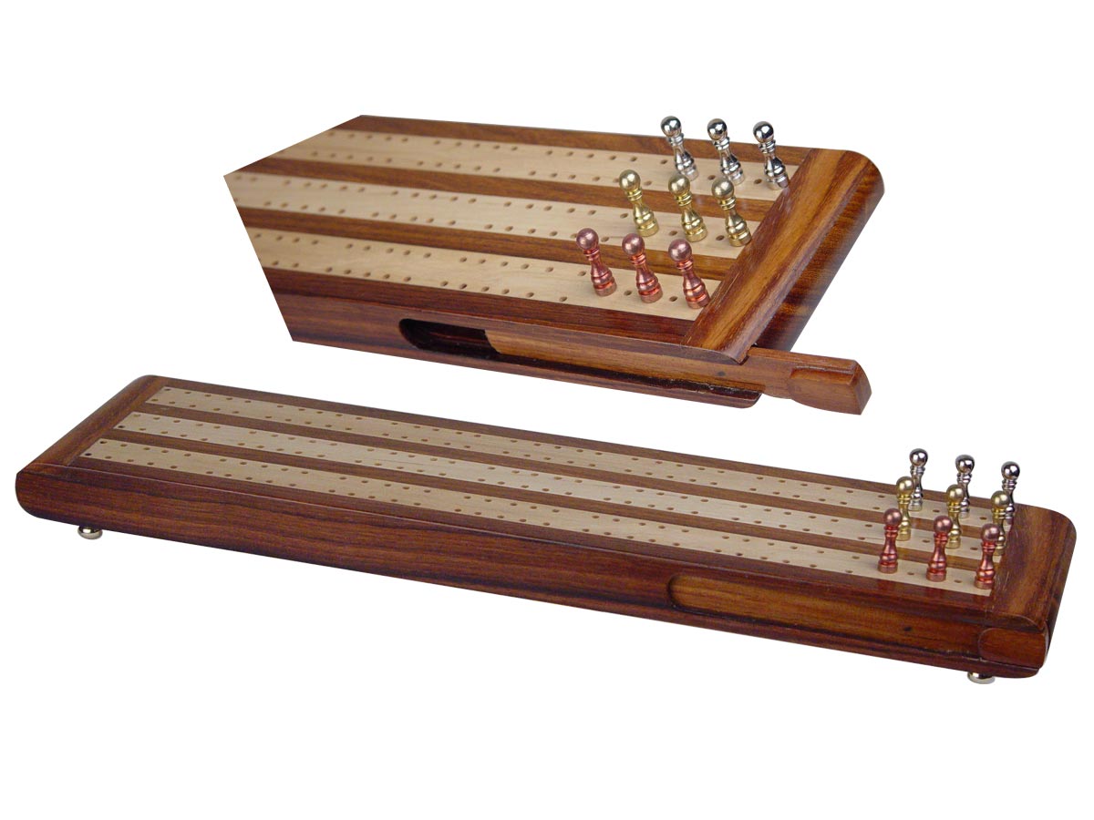 Royal Cribbage Board And Box In Ebony Brass 12inch 3 Tracks