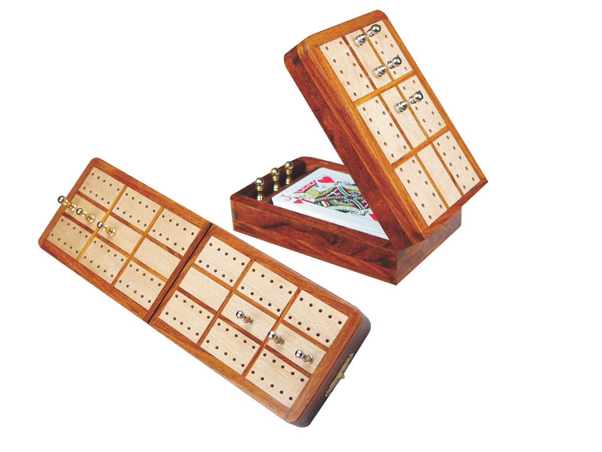 Brass 10" Imperial Folding Cribbage Board 2 Tracks Box in Rosewood 