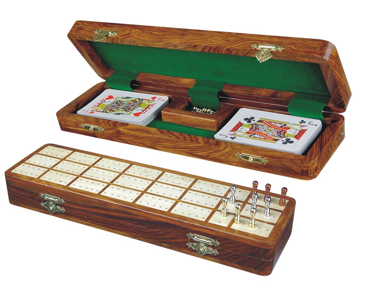 Royal Cribbage Board And Box In Ebony Brass 12inch 3 Tracks