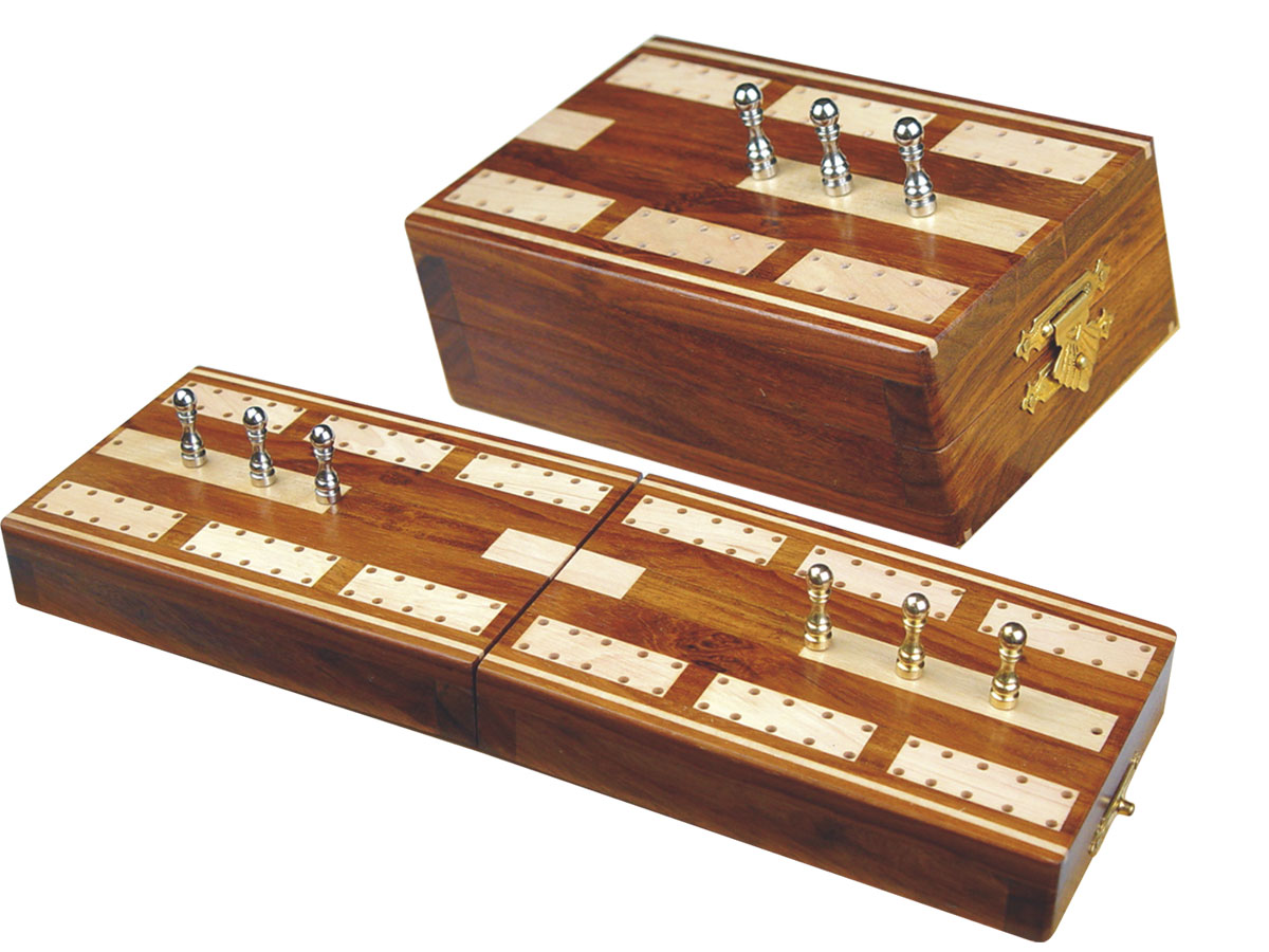 Folding Cribbage Board Box Inlaid 2 Tracks In Bloodwood Maple 60 Points