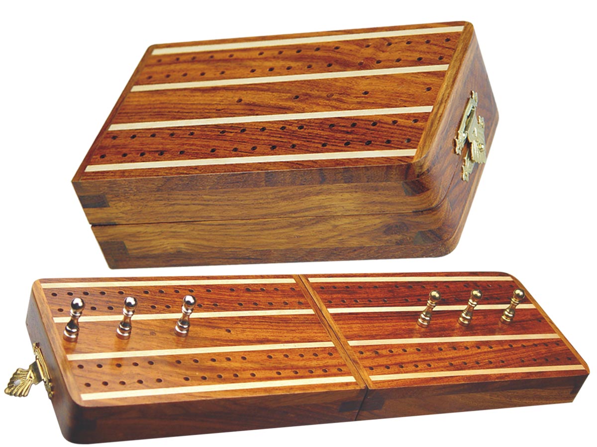 Maple 12" 2 Tracks Monarch Cribbage Board & Box in Golden Rosewood 