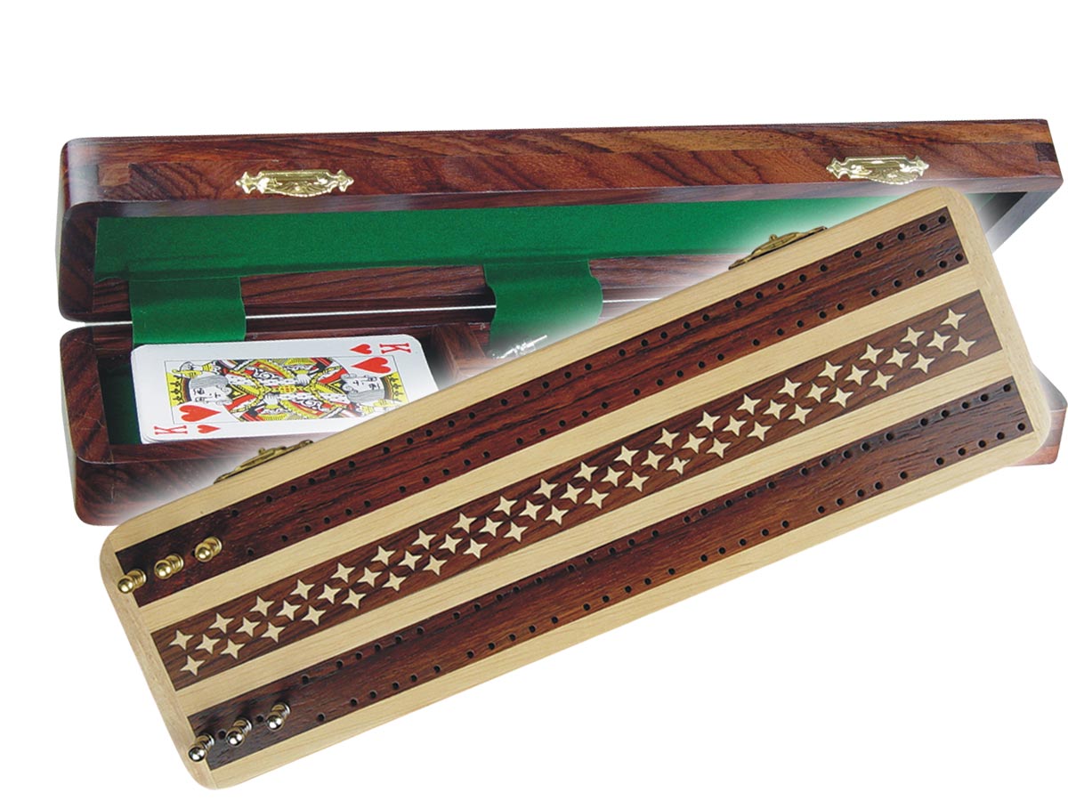 Folding Cribbage Board Box Inlaid 2 Tracks In Maple Bloodwood 60 Points