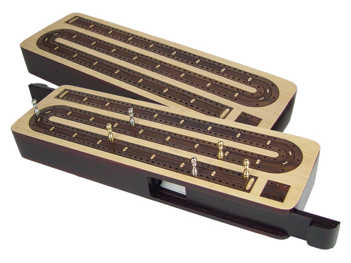 Continuous Cribbage Board Twist Design 4 Tracks Sliding Lid And Drawer