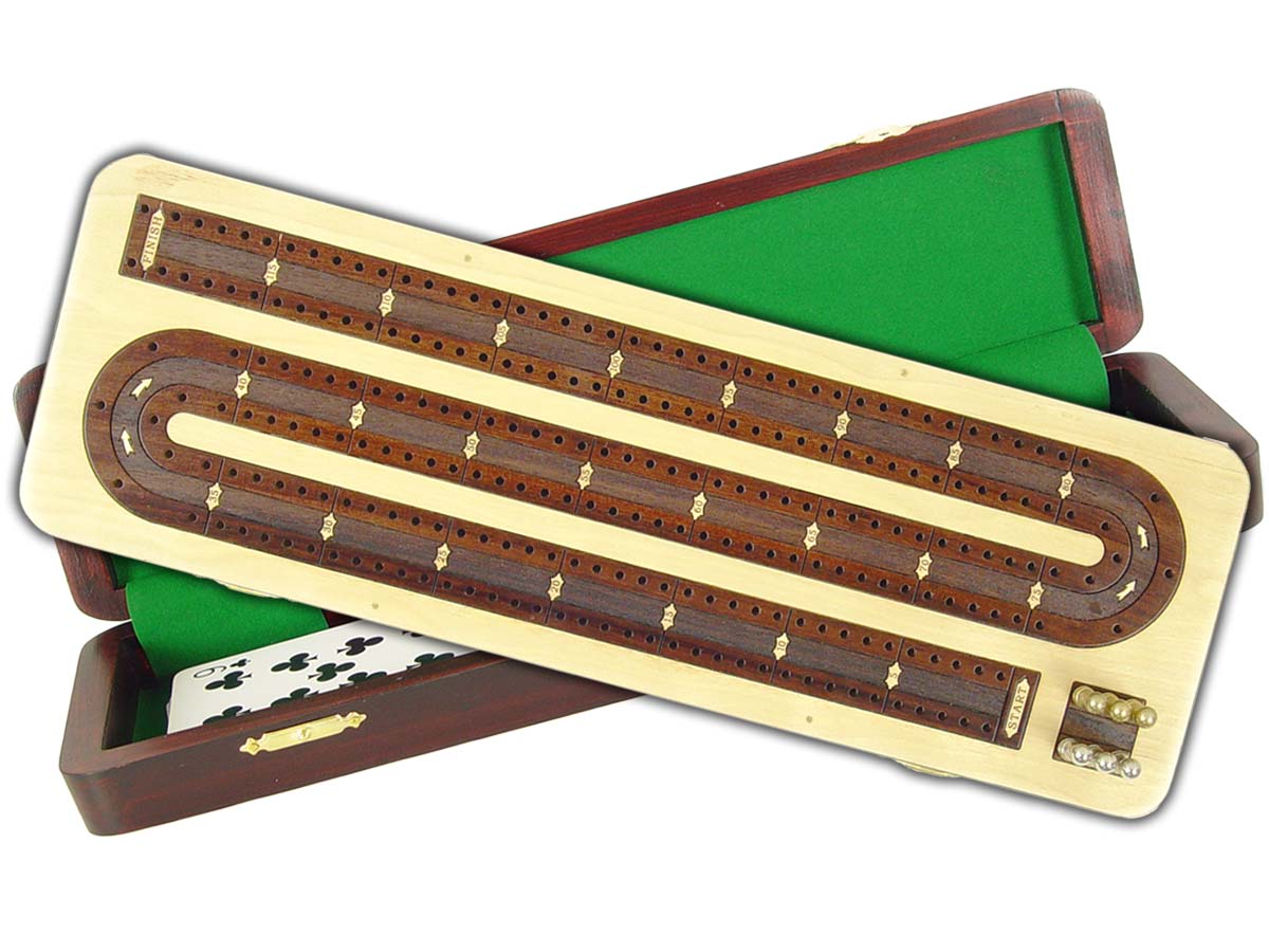 3 Track Continuous Cribbage Board Inlaid In Bloodwood Single Storage