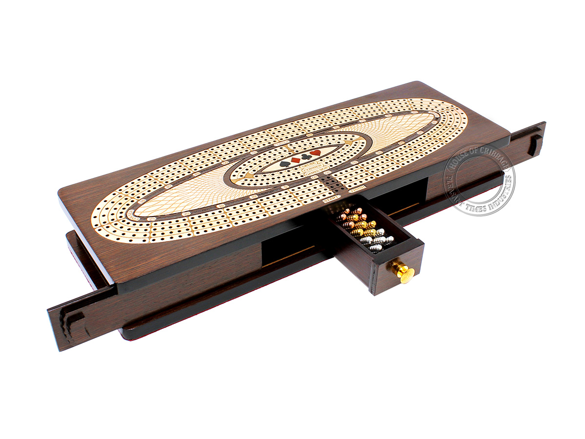 House of Cribbage Rosewood 14" Continuous Cribbage Board 4 Tracks Maple 